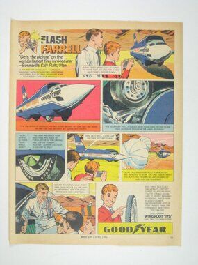 Flash Farrell Goodyear Vintage Comic Print Ad Bonneville Salt Flats April 1966